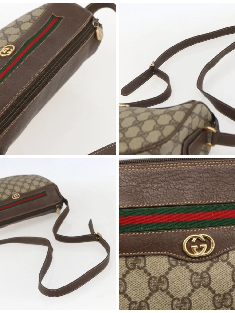 GUCCI GG Supreme Web Sherry Line Shoulder Bag PVC Beige Gold Auth 160559 - Picture 16 of 16